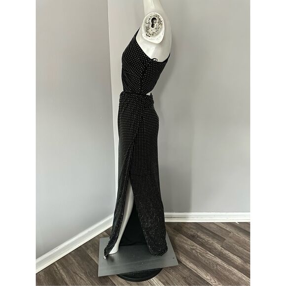 Ronny Kobo Lorinna Metallic Cut Out Slit Gown - Picture 8 of 11